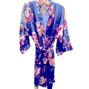 Satin Navy Kimono Belted Robe